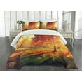 thumbnail image 1 of Ambesonne Fall Quilted Bedspread Set 3 Pcs, Misty Day in the Forest, King Size, Orange Yellow Green, 1 of 3