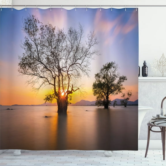 Ambesonne Fall Shower Curtain, Autumn Trees View Habitat, 69"Wx70"L, Blue Yellow