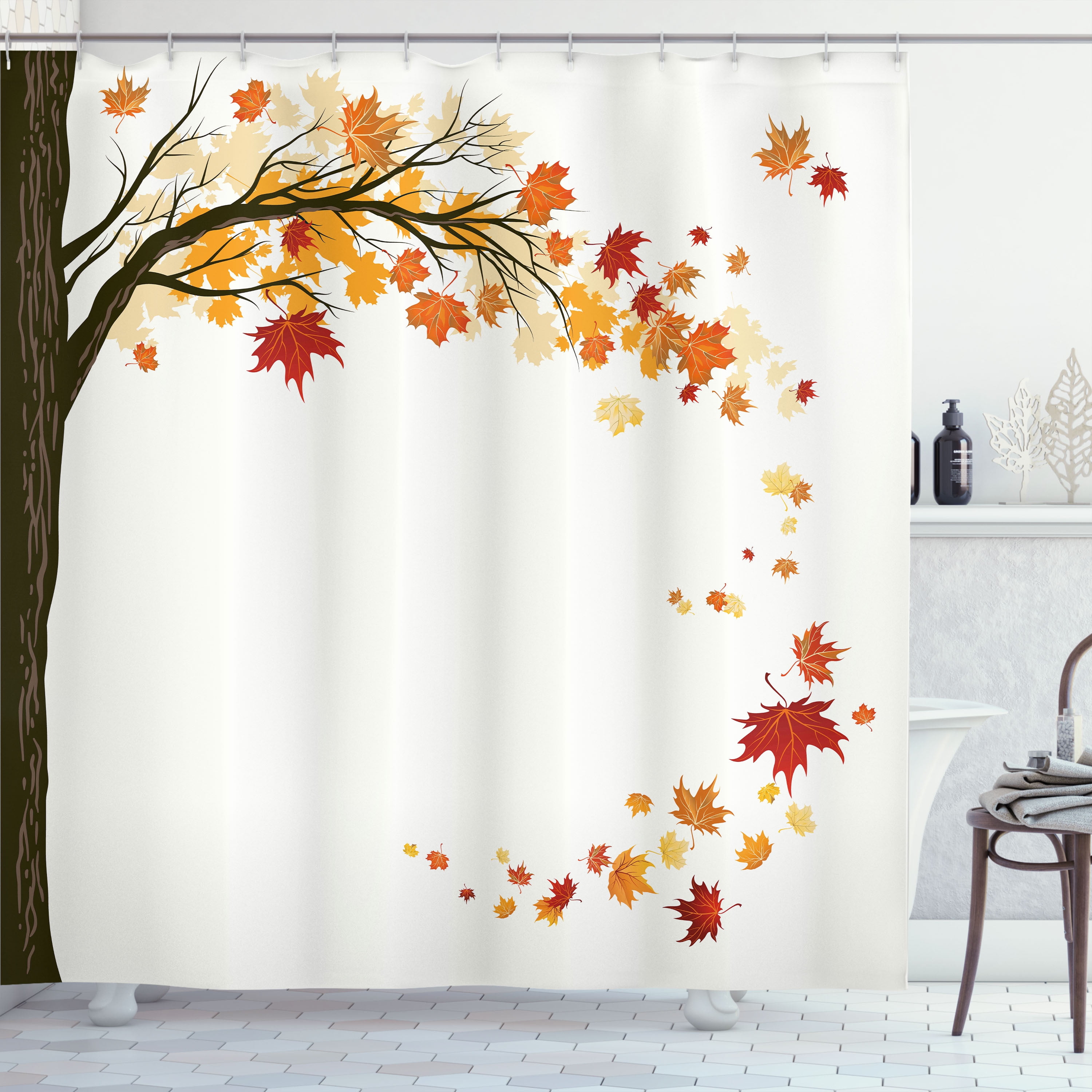 Ambesonne Fall Shower Curtain, Flying Maple Leaf Seasons, 69"Wx75"L ...