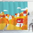 thumbnail image 1 of Ambesonne Fall Shower Curtain, Lady with Bike and Dog Autumn, 69"Wx70"L, Pale Orange and Dark Pink, 1 of 4