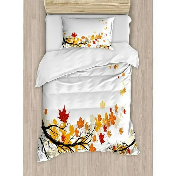 Ambesonne Fall Swirling Bended Branches with Colored Leaves Pastoral Season Print Duvet Cover Set