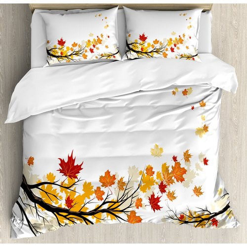 King Size Autumn Leaves Branches Duvet Cover Set