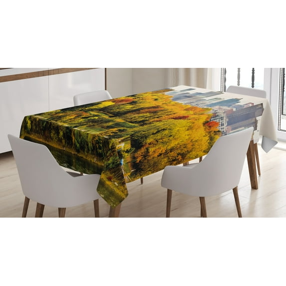 Ambesonne Fall Tablecloth Rectangular Table Cover, Montreal in Autumn Season, 52"x70", Multicolor
