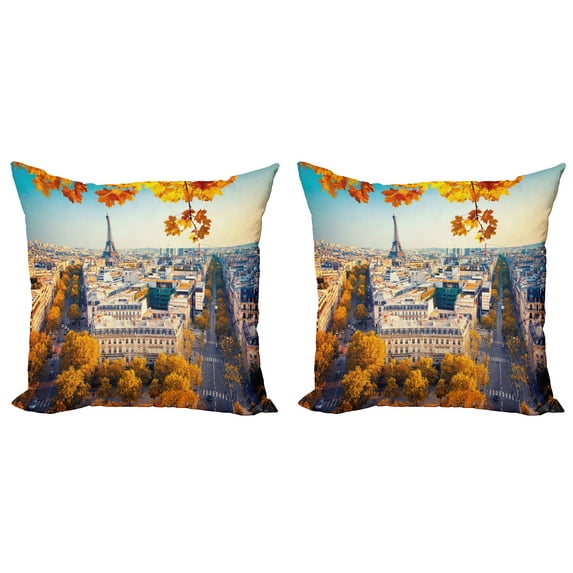 Ambesonne Fall Throw Pillow Cover 2 Pack, Aerial View Eiffel Tower, 18", Multicolor
