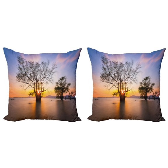 Ambesonne Fall Throw Pillow Cover 2 Pack, Autumn Trees View Habitat, 16", Blue Yellow