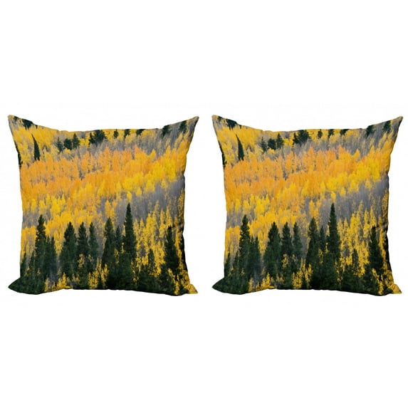 Ambesonne Fall Throw Pillow Cover 2 Pack, Colorful Aspen Trees USA, 24", Green Yellow Grey