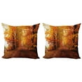 thumbnail image 1 of Ambesonne Fall Throw Pillow Cover 2 Pack, Footpath in Foggy Woods, 20", Orange Redwood Yellow, 1 of 2