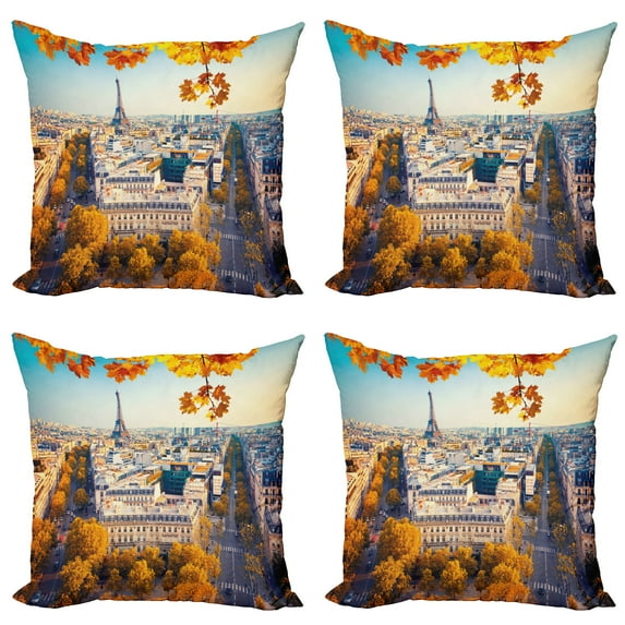 Ambesonne Fall Throw Pillow Cover 4 Pack, Aerial View Eiffel Tower, 18", Multicolor