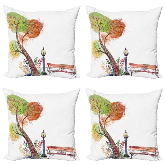 Ambesonne Fall Throw Pillow Cover 4 Pack, Autumn Day in Park Vintage, 16", Green Brown