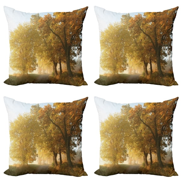 Ambesonne Fall Throw Pillow Cover 4 Pack, Autumn Morning Scenic, 18", Green Yellow