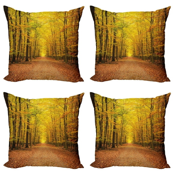 Ambesonne Fall Throw Pillow Cover 4 Pack, Seasonal Scenic Park, 16", Pale Green Orange Brown