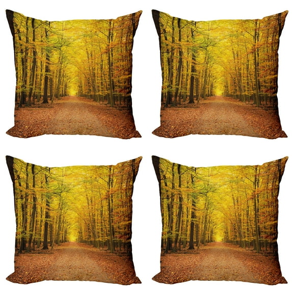 Ambesonne Fall Throw Pillow Cover 4 Pack, Seasonal Scenic Park, 20", Pale Green Orange Brown