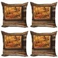 thumbnail image 1 of Ambesonne Fall Throw Pillow Cover 4 Pack, View from Rustic Cottage, 18", Orange Brown, 1 of 5