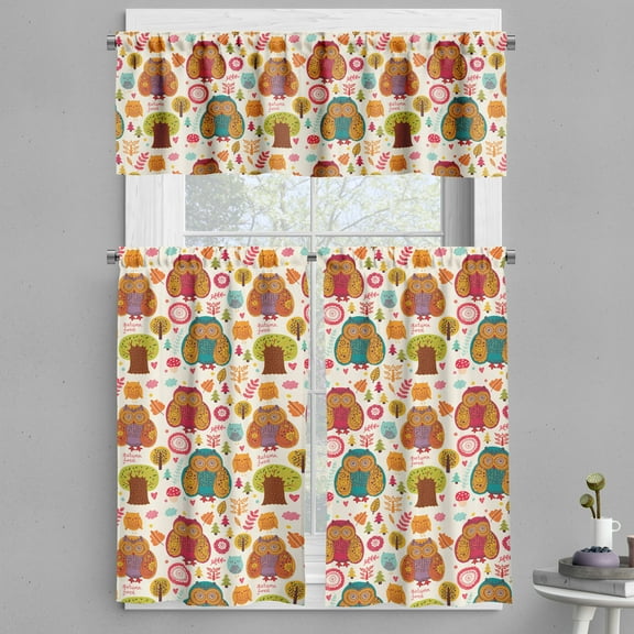 Ambesonne Fall Valance & Curtain, Colorful Owl Woodland Animals, 55"x24", Multicolor