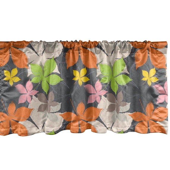 Ambesonne Fall Window Valance, Simplistic Autumnal Leaves, 42" x 12", Multicolor
