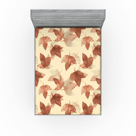 Ambesonne Falling Leaves Fitted Sheet, Romantic Leafy Art, California King, Cream Pale Maroon