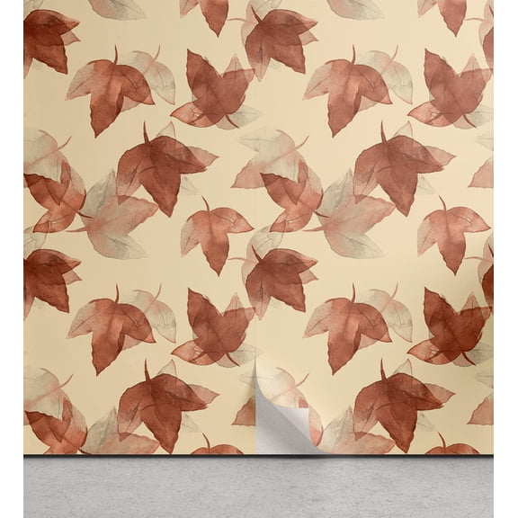 Ambesonne Falling Leaves Peel & Stick Wallpaper for Home, Romantic Leafy Art, 13"x36", Cream Pale Maroon