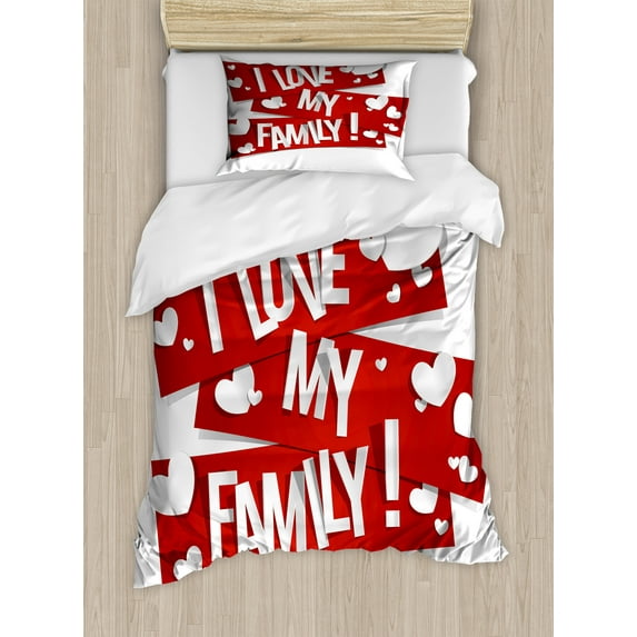 Ambesonne Family Duvet Cover Sets, Family Love Heart Art, 2-Twin, Orange White