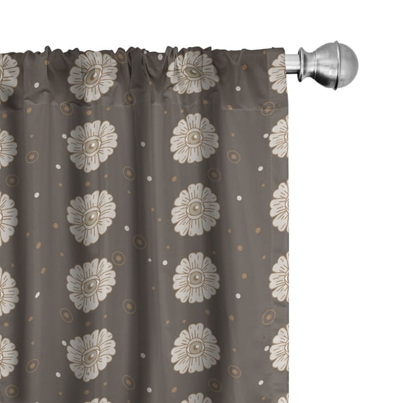 Ambesonne Fantasy Window Curtains, Flowers with Eyes Dots Art, Each 28" W x 63" L, Taupe Grey Dark Khaki