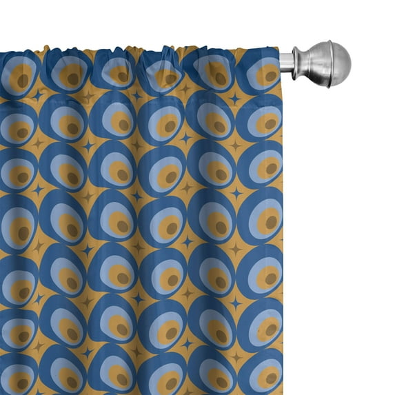 Ambesonne Fantasy Window Curtains, Oriental Boho Rounds Stars, Each 28" W x 95" L, Cobalt Blue Dark Orange