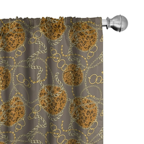 Ambesonne Fantasy Window Curtains, Trance Illustrated Chain, Each 28" W x 84" L, Dark Orange Taupe Fawn