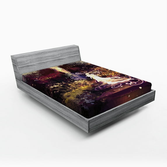 Ambesonne Fantasy Art Fitted Sheet, Surreal Elf Garden, Queen Size, Magenta Green