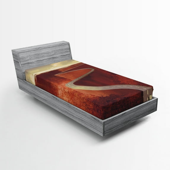 Ambesonne Fantasy Art Fitted Sheet, Windy Road Clouds, Twin Size, Dark Orange Cream