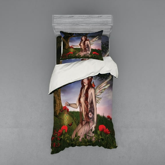 Ambesonne Fantasy Bedding Set 3 Pcs, Butterfly Catcher, Twin, Multicolor