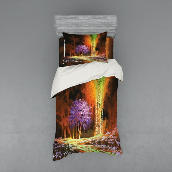 Ambesonne Fantasy Bedding Set 3 Pcs, Digital Tropic Exotic, Twin, Multicolor