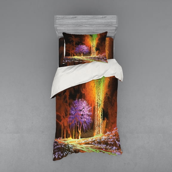 Ambesonne Fantasy Bedding Set 3 Pcs, Digital Tropic Exotic, Twin XL, Multicolor