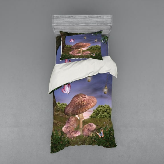 Ambesonne Fantasy Bedding Set 3 Pcs, Enchanted Forest Magic Art, Twin XL, Multicolor