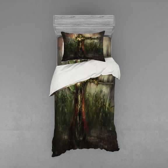 Ambesonne Fantasy Bedding Set 3 Pcs, Ghost King in Field, Twin XL, Green and Brown