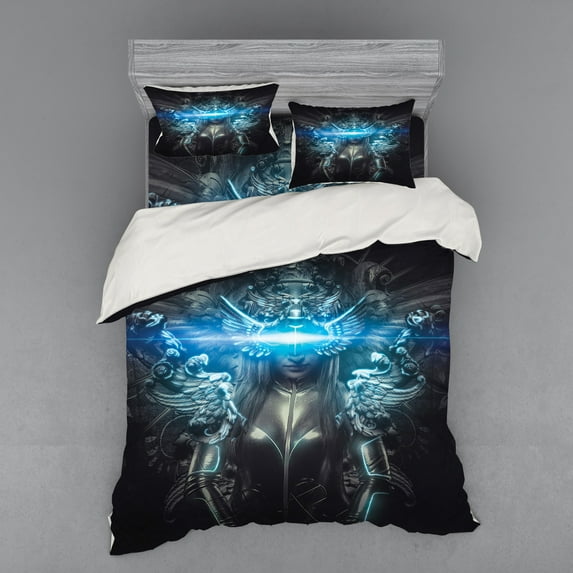 Ambesonne Fantasy Bedding Set 4 Pcs, Cartoon Gothic, Queen, Grey