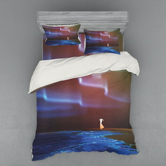 Ambesonne Fantasy Bedding Set 4 Pcs, Psychedelic Sky Star, Queen, Blue Purple