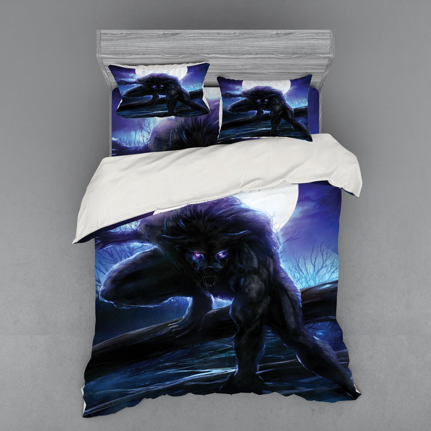 Surreal Werewolf Full Moon Purple Blue Duvet Cover Set