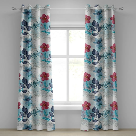 Ambesonne Fantasy Blooms Grommet Curtain, Dreamy Winter Flower, 50"x96", Dark Pink Dark Indigo