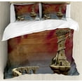thumbnail image 1 of Ambesonne Fantasy Duvet Cover Set, Medieval Castle, Queen, Burnt Sienna Blue and Tan, 1 of 3