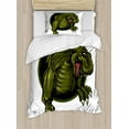 thumbnail image 1 of Ambesonne Fantasy Duvet Cover Set, T-rex Animal, Twin, Olive Green Brown, 1 of 3