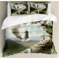 thumbnail image 1 of Ambesonne Fantasy Duvet Cover Sets, Dreamland Stone Bridge, 2-King, Beige Green White, 1 of 7