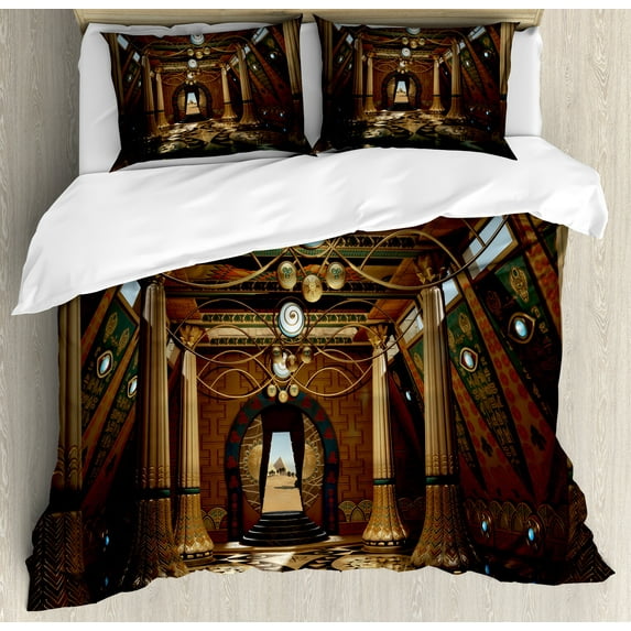 Ambesonne Fantasy Duvet Cover Sets, Interior Building 3D Syle, 2-Queen, Brown