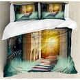 thumbnail image 1 of Ambesonne Fantasy Duvet Cover Sets, Magic Book and Animals, 2-Queen, Teal and Yellow, 1 of 7