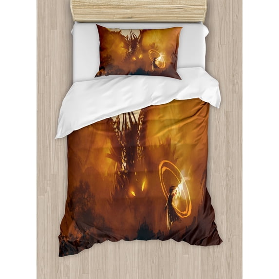Ambesonne Fantasy Duvet Cover Sets, Magician Evil Power, 2-Twin, Orange Brown