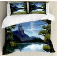 thumbnail image 1 of Ambesonne Fantasy Duvet Cover Sets, Riverside Lake Scene, 2-Queen, Green and Blue, 1 of 7