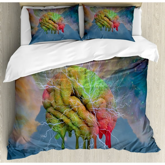 Ambesonne Fantasy Duvet Cover Sets, Visual Modern Energy, 2-Queen, Blue Pistachio