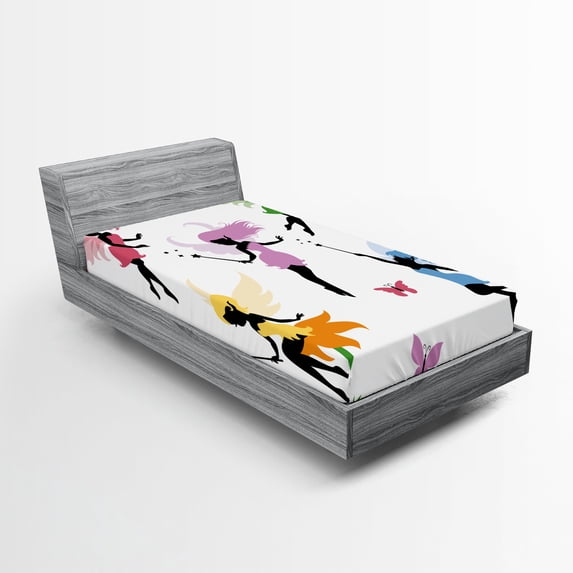 Ambesonne Fantasy Fitted Sheet 2 Pcs Set, Pixie Elf, Twin, Multicolor