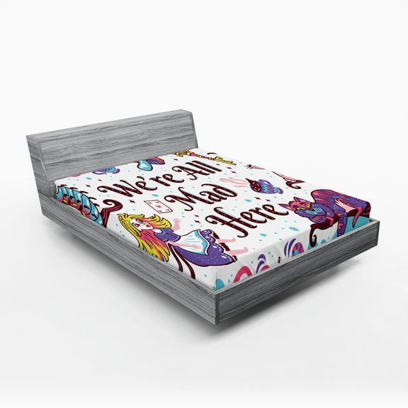 Ambesonne Fantasy Fitted Sheet, Alice in Wonderland, King Size, Multicolor