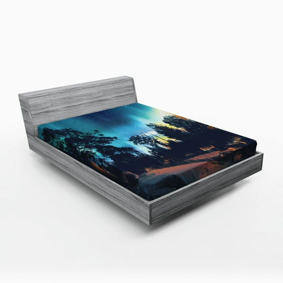 Ambesonne Fantasy Fitted Sheet, Aurora Borealis Night, Full Size, Multicolor