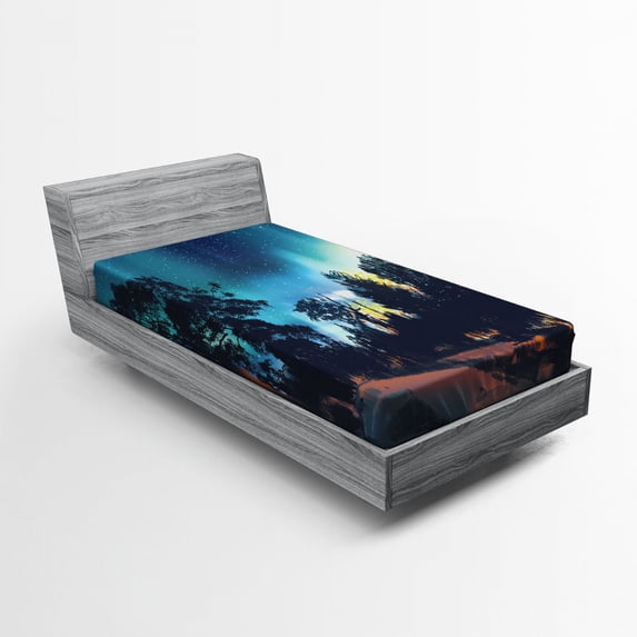 Ambesonne Fantasy Fitted Sheet, Aurora Borealis Night, Twin Size, Multicolor