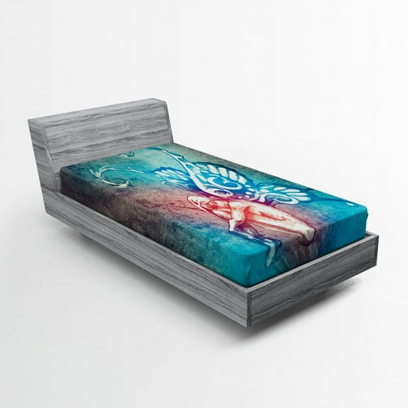 Ambesonne Fantasy Fitted Sheet, Butterfly Winged, Twin XL Size, Blue Purple