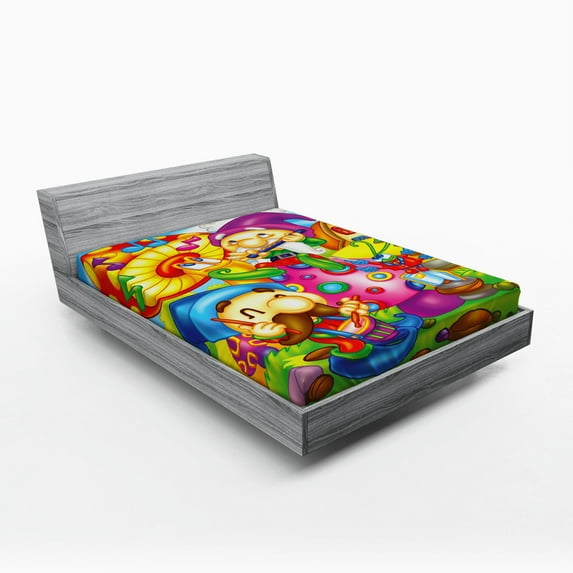 Ambesonne Fantasy Fitted Sheet, Cartoon Singing Elves Art, Full Size, Multicolor